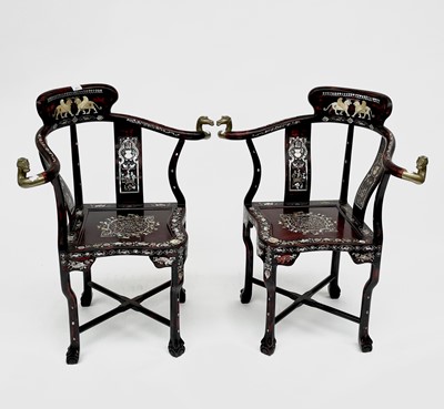 Lot 3177 - A pair of Chinese red lacquered corner...