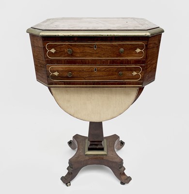 Lot 3184 - A Regency rosewood and brass inlaid work table,...