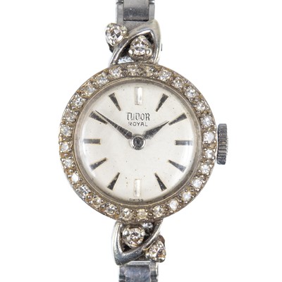 Lot 204 - A Tudor Royal Rolex lady's wristwatch with 9ct white gold bracelet and diamond-set bezel.