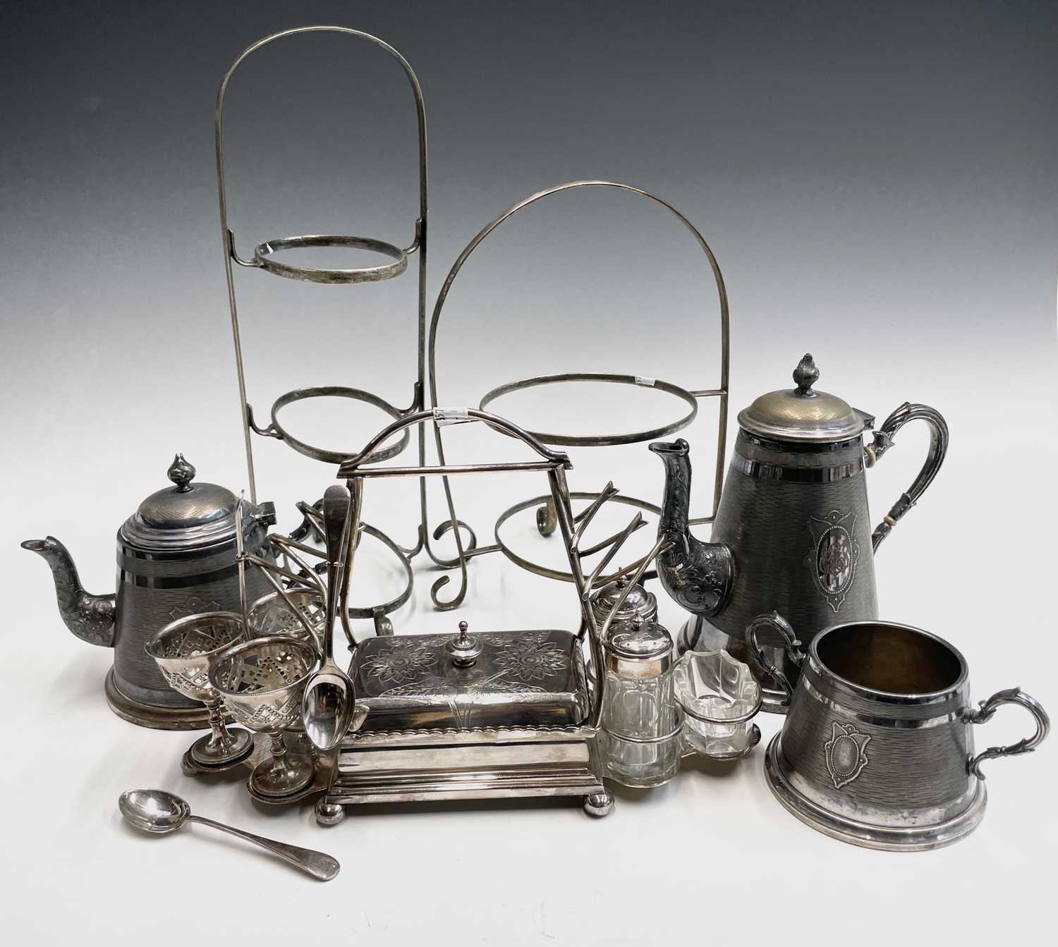 Lot 112 - An epns breakfast stand for three the central...