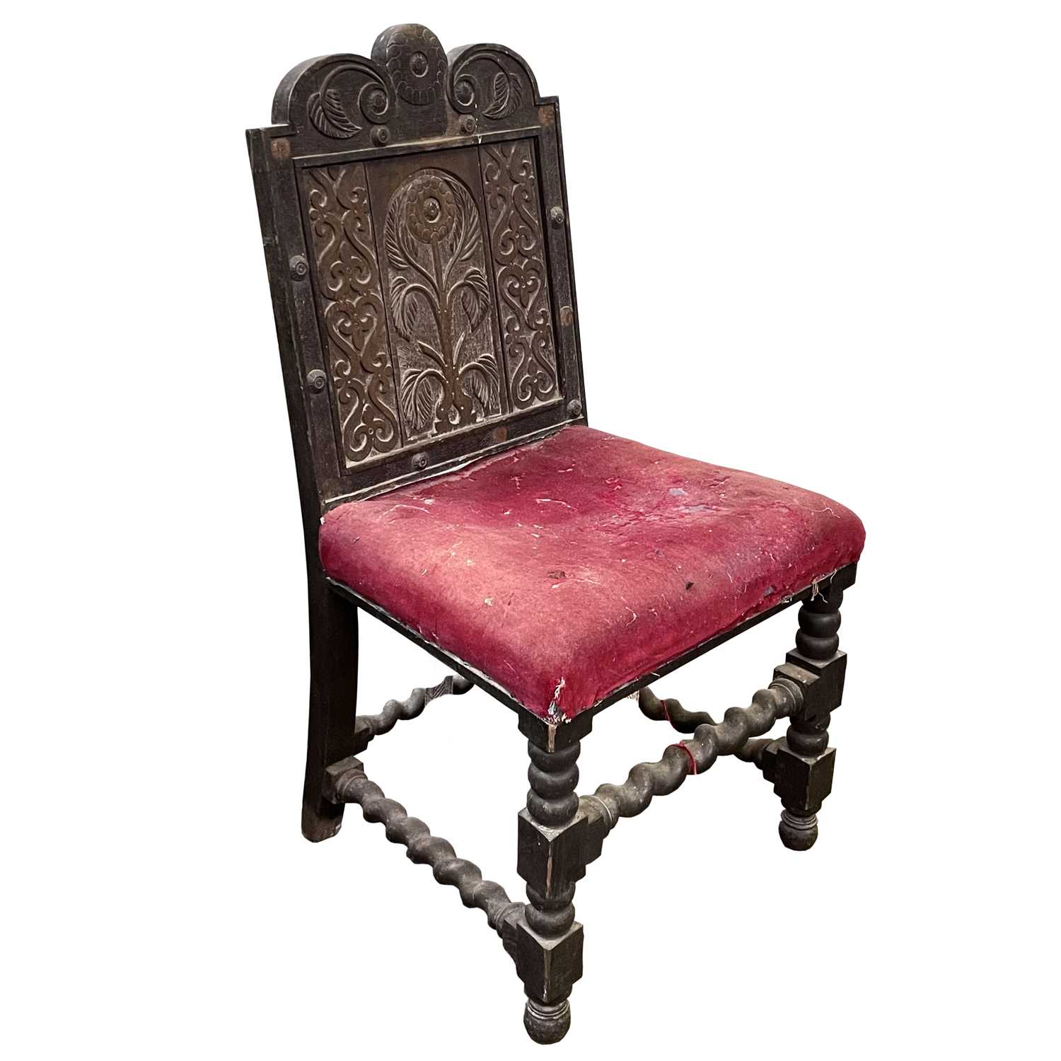 Lot 282 - A early 18th century carved oak side chair,...