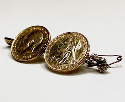 Lot 345 - Two gold sovereigns mounted on a 9ct gold...