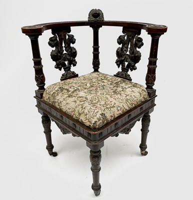 Lot 3223 - An Italian Renaissance carved oak corner chair,...