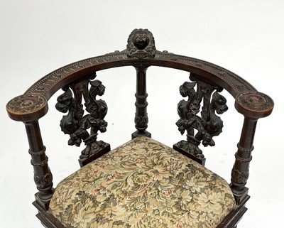 Lot 3223 - An Italian Renaissance carved oak corner chair,...