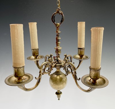 Lot 472 - A Dutch brass four branch chandelier, early...