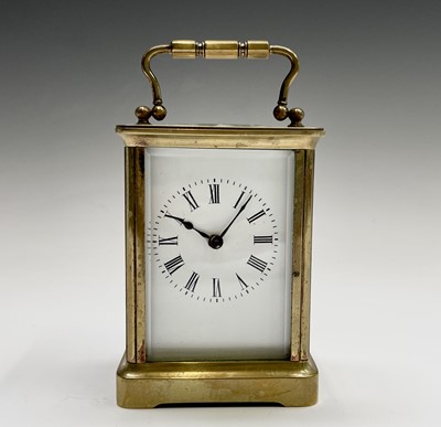 Lot 2934 - A French brass cased carriage timepiece, with...