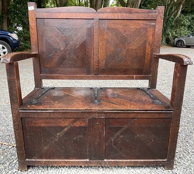 Lot 3227 - An Arts and Crafts oak bench, height 109c,...