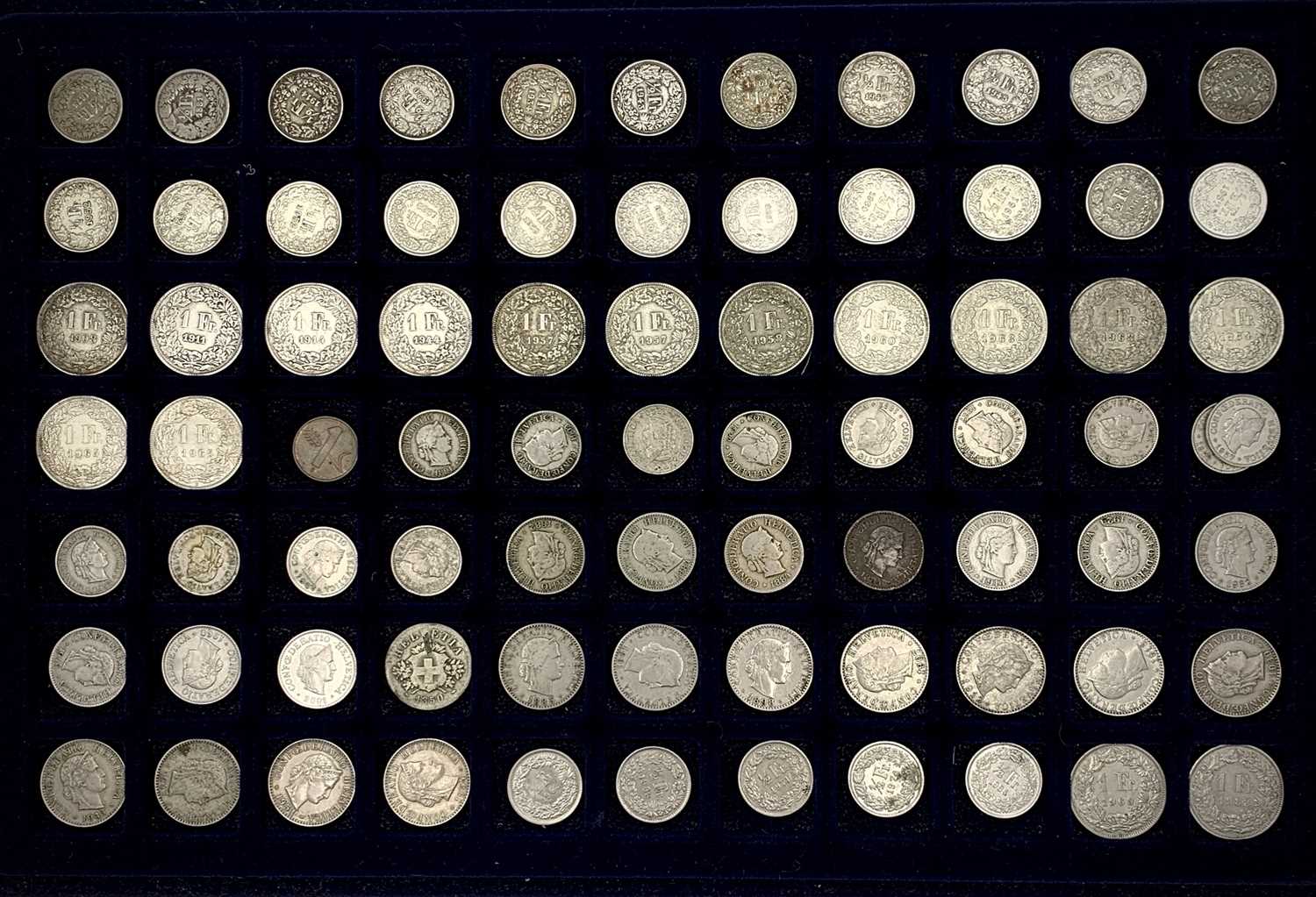 Lot 43 - Switzerland. Lot comprises 82 0.835 silver and...