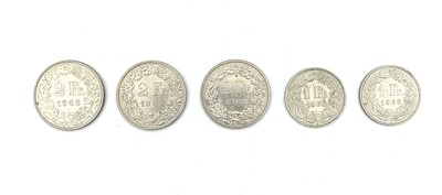 Lot 43 - Switzerland. Lot comprises 82 0.835 silver and...