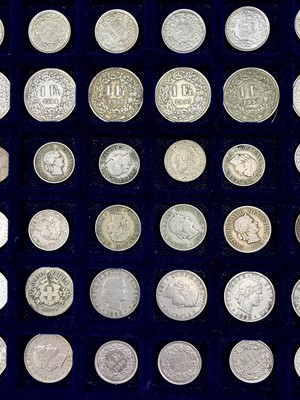 Lot 43 - Switzerland. Lot comprises 82 0.835 silver and...