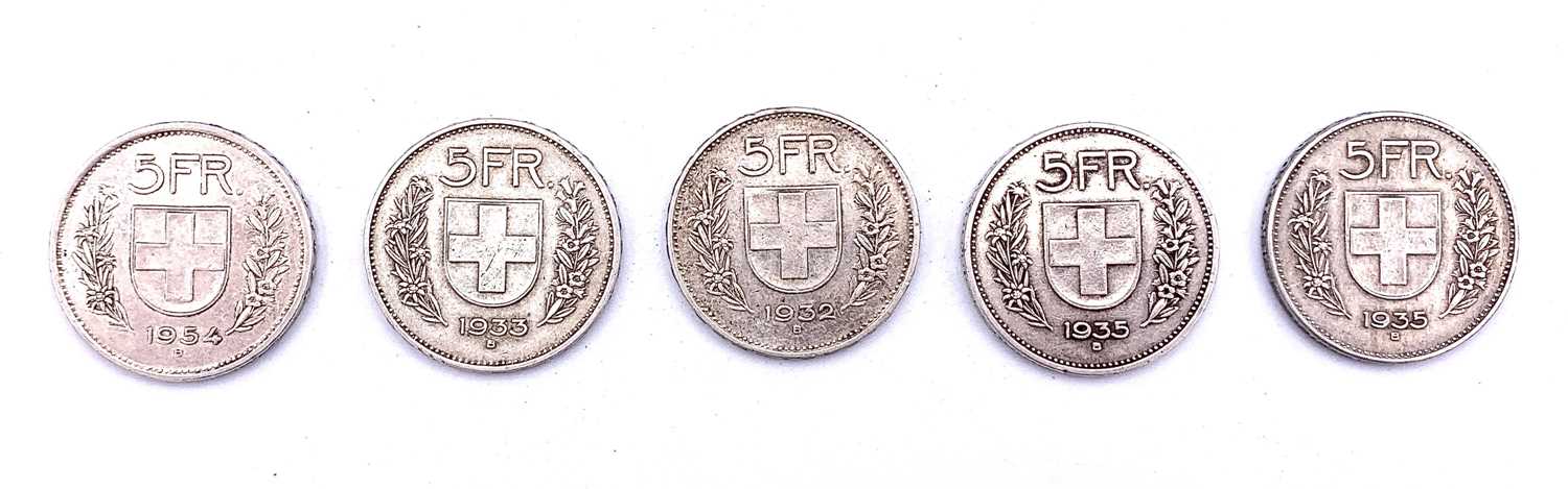 Lot 43 - Switzerland 0.835 grade silver 2 Franc and 5...