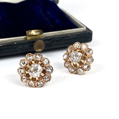 Lot 194 - A pair of rose diamond cluster earrings.