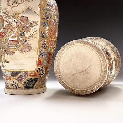 Lot 2 - A pair of Japanese Satsuma pottery vases,...