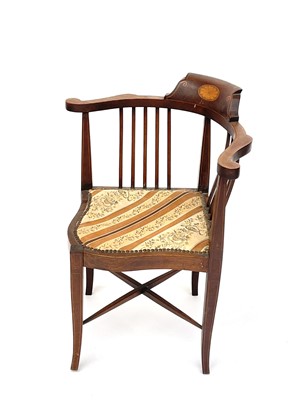 Lot 3005 - An Edwardian mahogany and inlaid corner chair,...