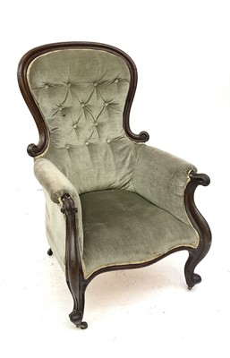 Lot 3018 - A Victorian walnut framed button back armchair,...