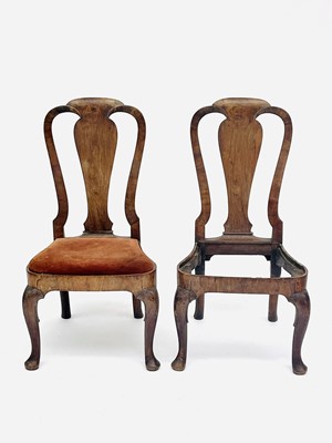 Lot 3032 - A pair of George I walnut dining chairs, with...