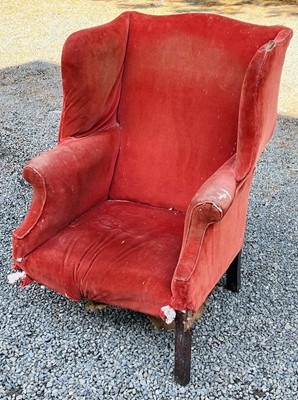 Lot 3039 - A Georgian mahogany framed wing back armchair...