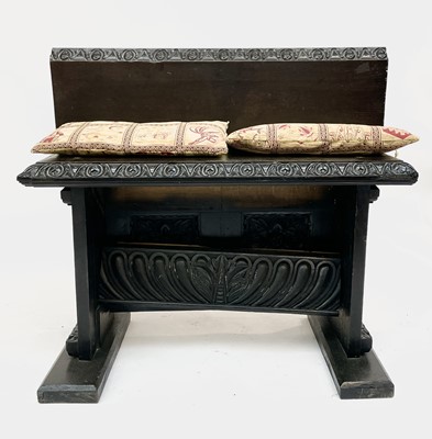 Lot 3087 - A small oak hall bench, with carved raised...