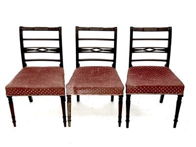 Lot 3043 - A set of three Regency mahogany dining chairs,...