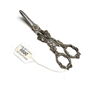 Lot 86 - A pair of William IV silver grape scissors...