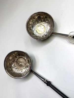 Lot 75 - Two silver punch ladles with whale bone...