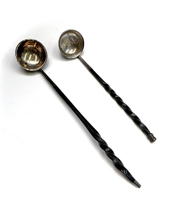 Lot 96 - Two silver toddy ladles with spiral whale bone...