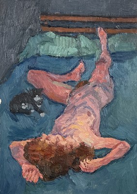 Lot 269 - Francis HEWLETT (1930-2012) Nude with Cat Oil...