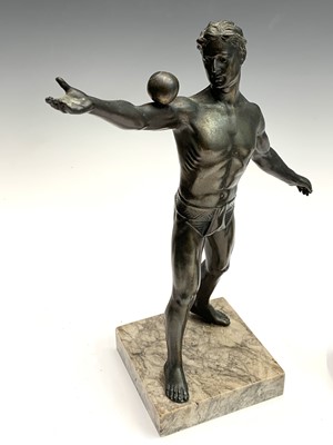 Lot 53 - An Art Deco period spelter and marble three...