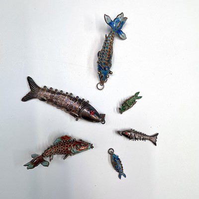 Lot 227 - Five Chinese articulated fish. The largest...