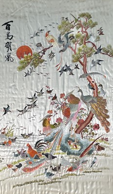 Lot 99 - A Chinese silk embroidered picture of birds,...