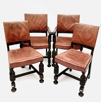 Lot 3033 - A set of six oak 'Tudor' dining chairs, with...