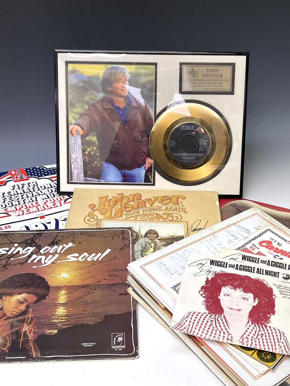 Lot 930 - John Denver signed L.P. Record and other vinyl...