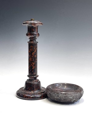 Lot 138 - A Cornish red serpentine turned lamp base,...