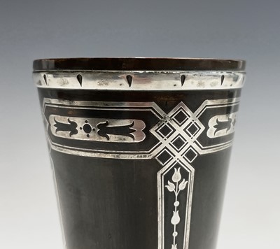 Lot 231 - A copper vase, circa 1900, with inlaid silver...