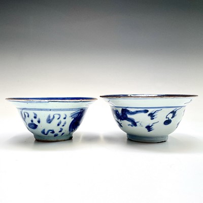 Lot 123 - Two Chinese blue and white porcelain bowls,...