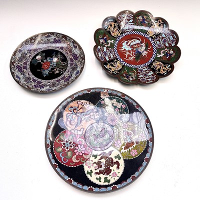 Lot 98 - Three Japanese cloisonne dishes, Meiji period,...