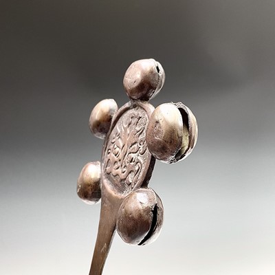 Lot 54 - A Buddhist bronze rattle, length 23.5cm, width...