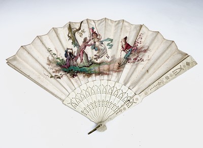 Lot 2840 - A 19th century carved bone fan, coloured with...