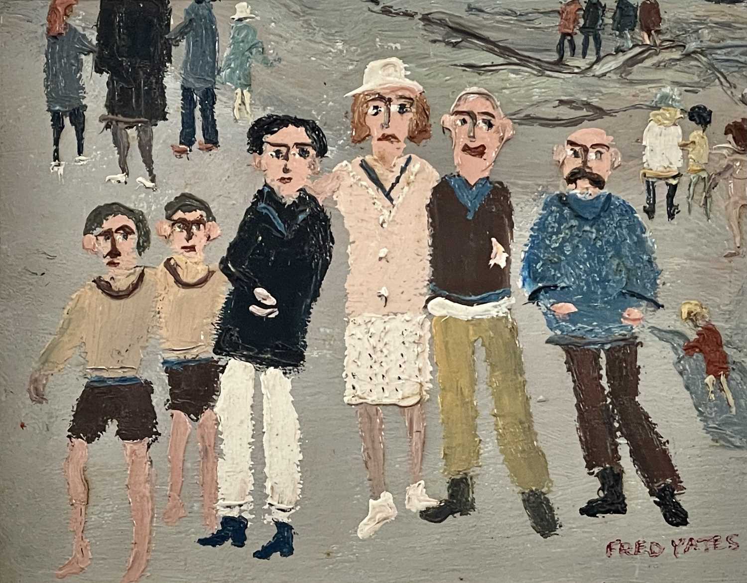 Lot 102 - Fred YATES (1922-2008) Family Group Oil on...