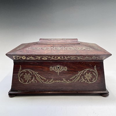 Lot 23 - A Regency rosewood and cut brass inlaid tea...