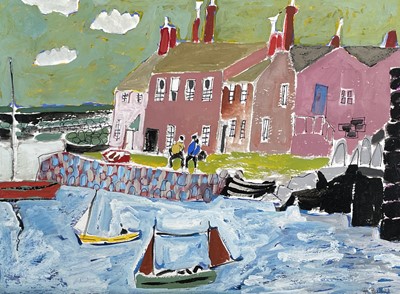 Lot 197 - Heather BRAY (XX-XXI) Pink Houses Oil/mixed...