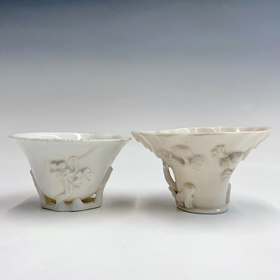 Lot 91 - Two Chinese blanc de chine libation cups,...