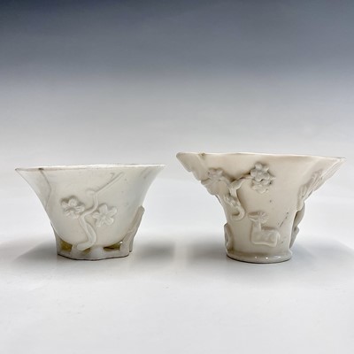 Lot 91 - Two Chinese blanc de chine libation cups,...