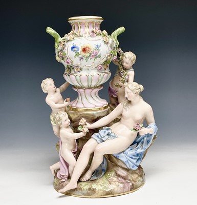 Lot 1053 - A Meissen figural vase, 19th century, the twin-...