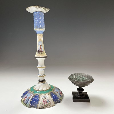 Lot 86 - A South Staffordshire enamel candlestick, late...