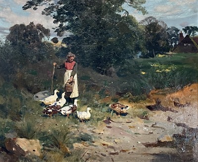 Lot 127 - Frank RICHARDS (1863-1935) The Goose Girl Oil...
