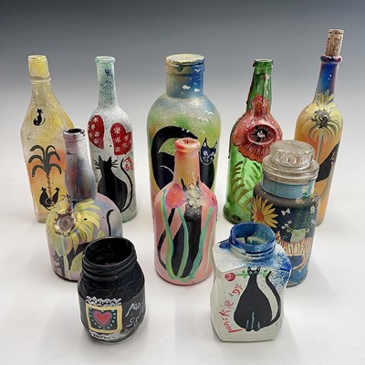 Lot 1017 - PONKLE (1934-2012) 10 painted bottles and jars