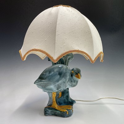 Lot 993 - A studio pottery lamp modelled as a moorhen,...