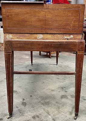 Lot 3120 - A mahogany spinet converted to a desk, the...