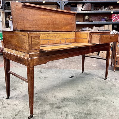 Lot 3120 - A mahogany spinet converted to a desk, the...